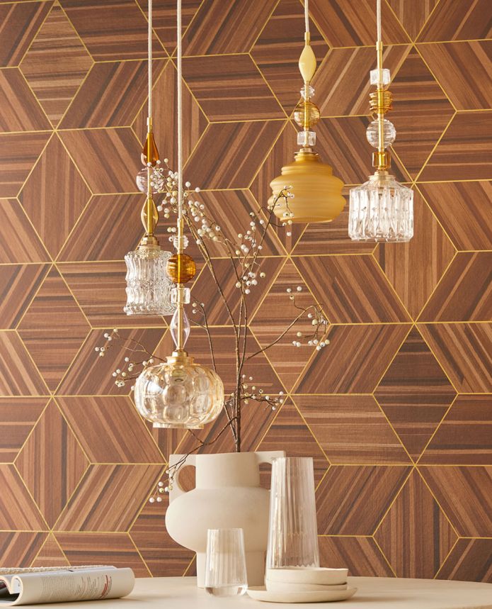 Bildtapete mit geometrischem Motiv in Wandpaneel-Optik, 340180, Gilded, Eijffinger