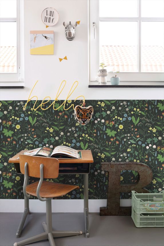 Florale Vliestapete, schwarz, 139392, Bloom, Esta Home