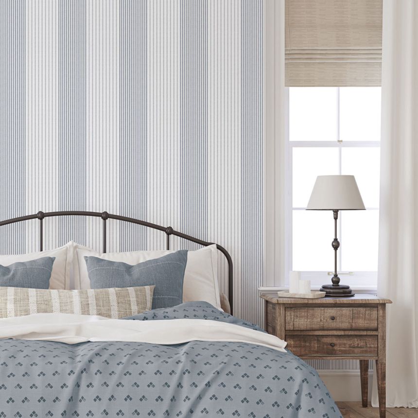 Vliestapete, blau, Streifen,  9811-1, Essential Stripes, ICH Wallcoverings