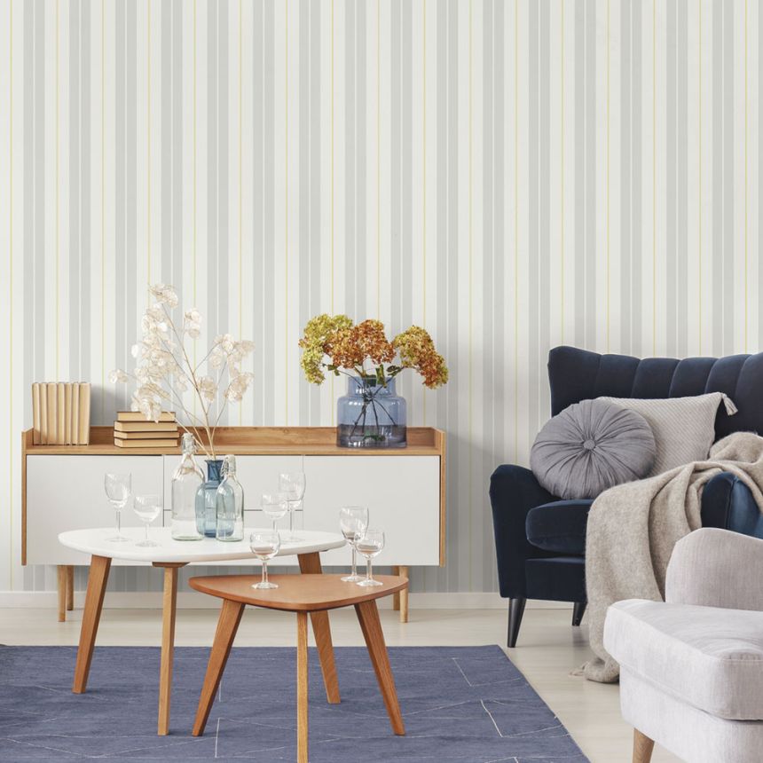 Vliestapete, grau-gelb, Streifen,  9815-4, Essential Stripes, ICH Wallcoverings