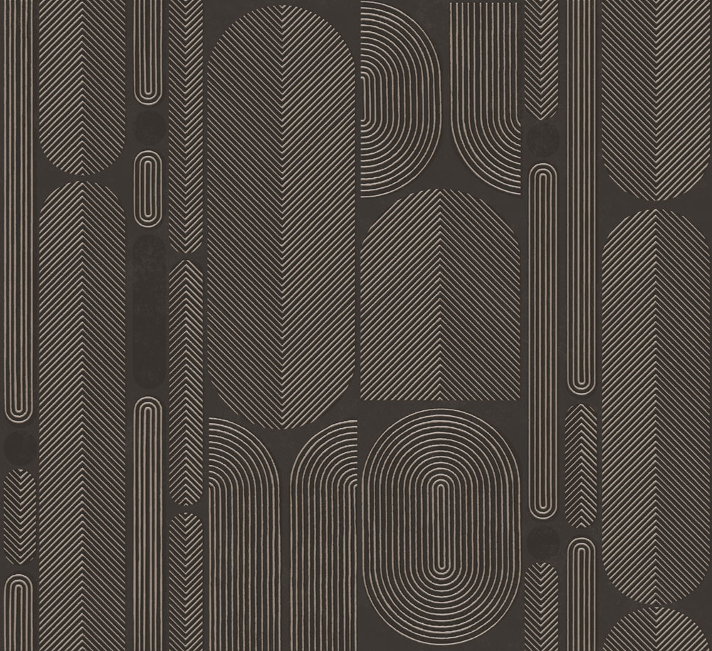 Geometrická Vliestapete, schwarz-silber, Ovale, ROC203, Rock, Masureel