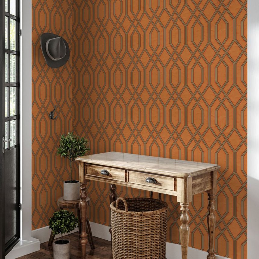 Geometrische Vliestapete, orange, 1502-4, Vera, AdaWall