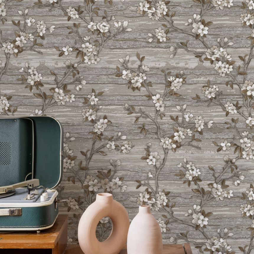 Vliestapete, grau, Blumen, 1505-3, Vera, AdaWall