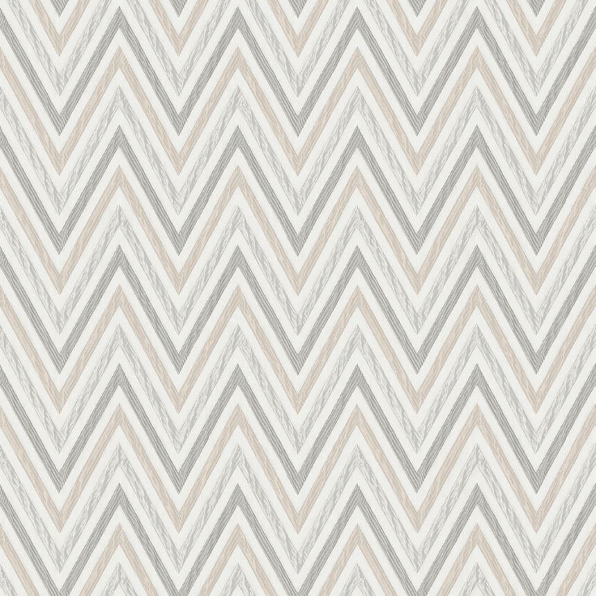 Geometrische Vliestapete, grau-beige, Zickzack-Muster, 1509-3, Vera, AdaWall