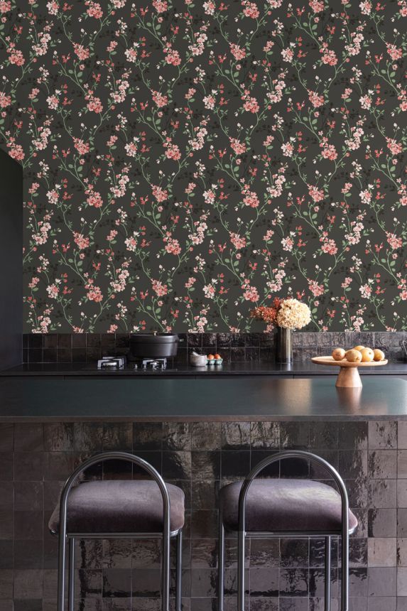 Schwarze Vliestapete mit Blumenmuster, A70001, Vavex 2026