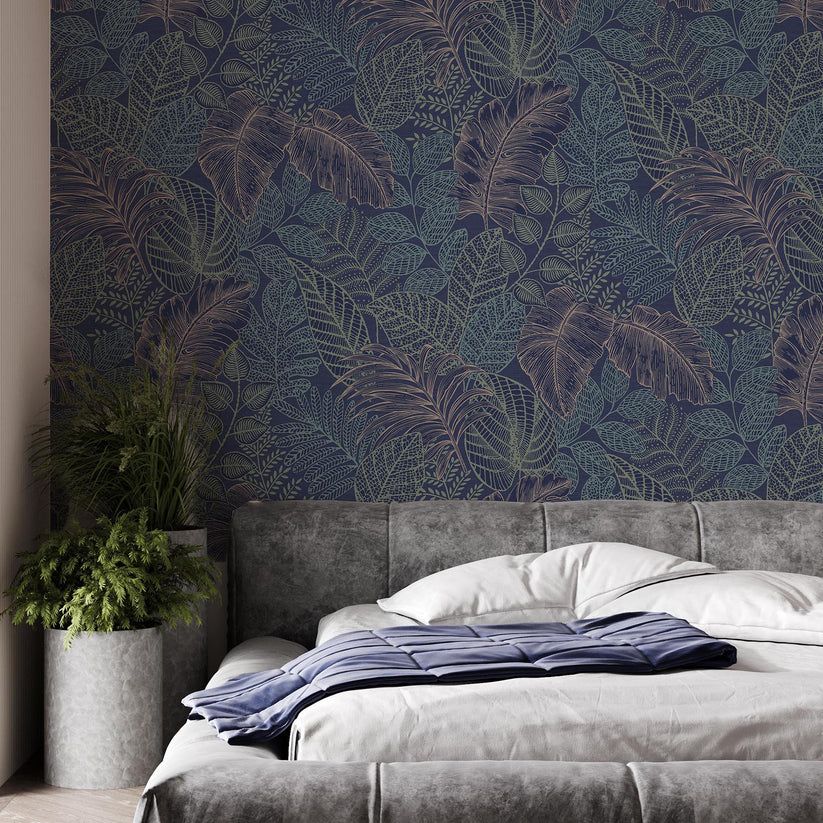 Blaue Vliestapete, Blätter, 122422, Solace, Superfresco Easy