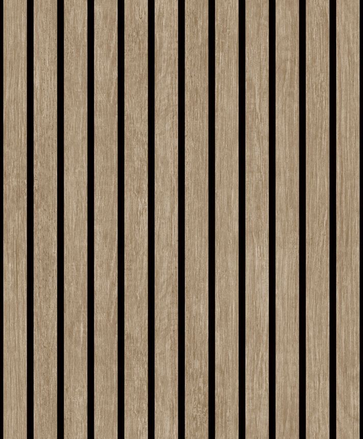 3D-Tapete in brauner Holzoptik mit Brettern und Lamellen, M80208, Artifice Brut, Ugépa