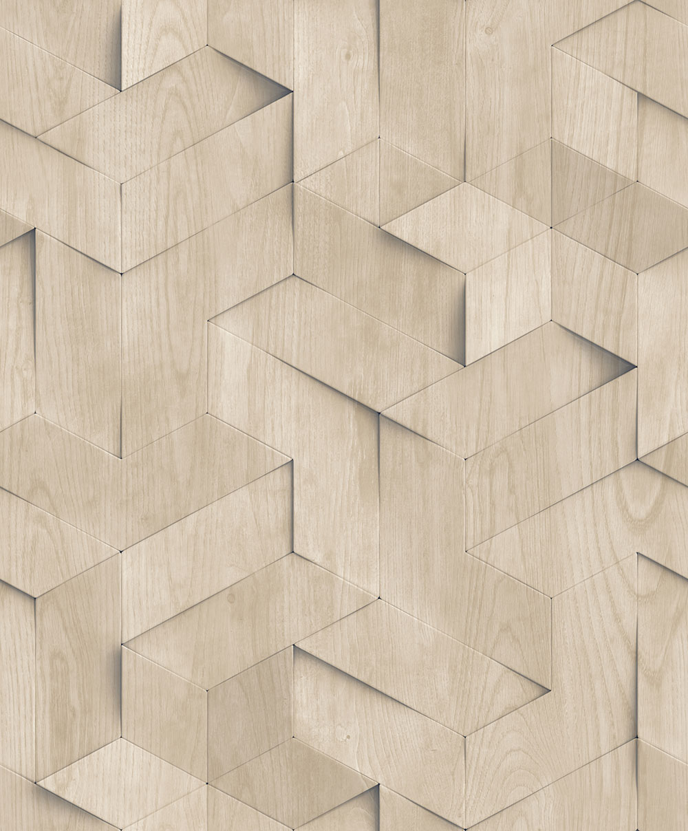 3D-Tapete in beiger Holzpaneel-Optik, M74407, Brut, Ugépa
