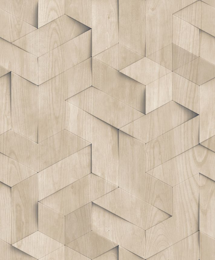 3D-Tapete in beiger Holzpaneel-Optik, M74407, Brut, Ugépa
