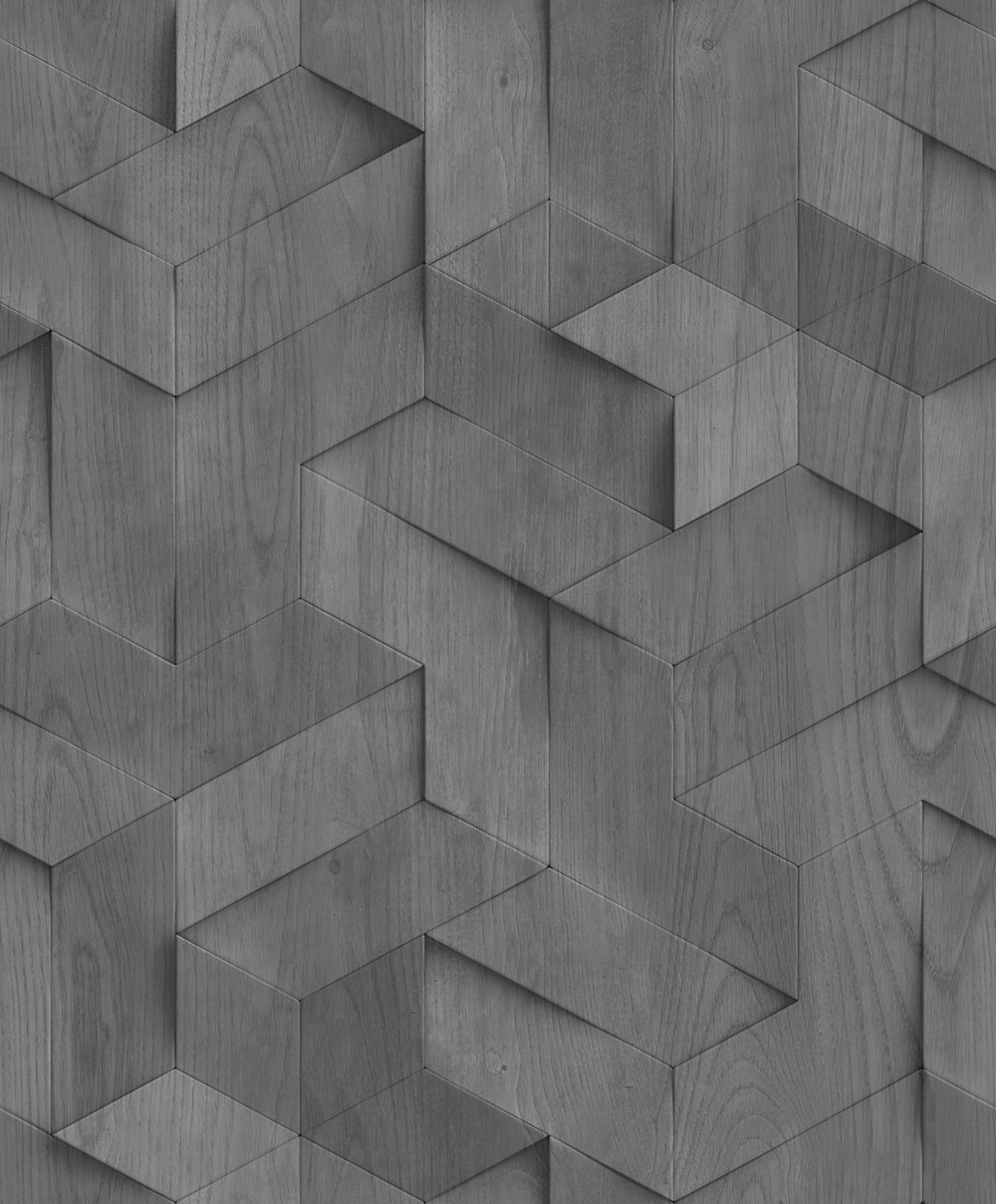 Tapete in schwarzer 3D-Holzpaneel-Optik, M74409, Brut, Ugépa