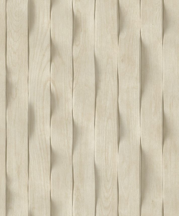 3D-Tapete in beiger Holzpaneel-Optik mit Lamellen, M75607, Brut, Ugépa