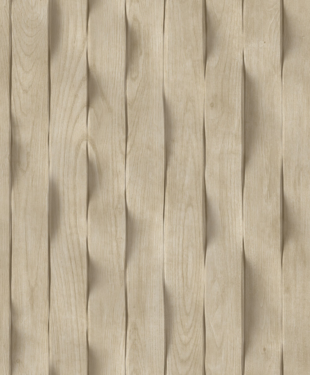 Tapete in beiger 3D-Holzpaneel-Optik mit Lamellen, M75617, Brut, Ugépa