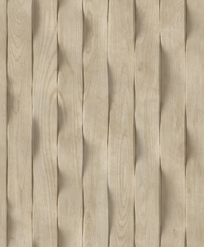 Tapete in beiger 3D-Holzpaneel-Optik mit Lamellen, M75617, Brut, Ugépa