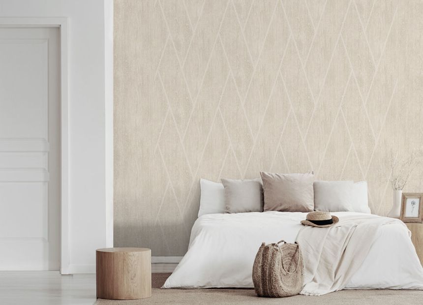 Geometrische Tapete in Creme mit Holzstruktur, M75707, Brut, Ugépa