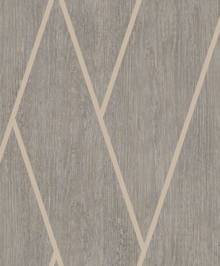 Geometrische Tapete in Grau-Braun mit Holzstruktur, M75718, Brut, Ugépa