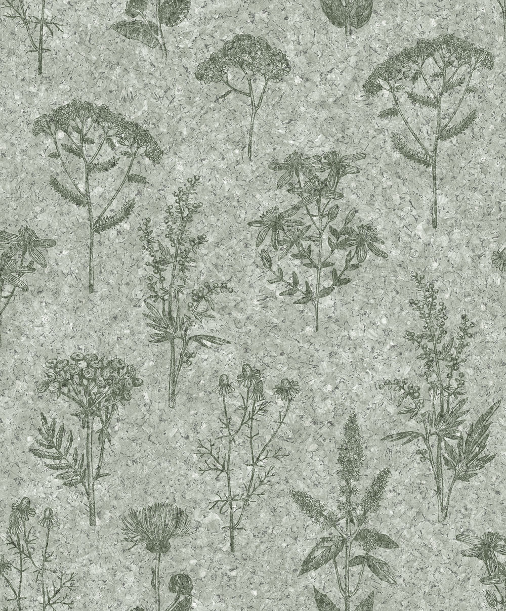 Tapete in grüner Korkoptik mit Blumenmotiv, M78304, Brut, Ugépa