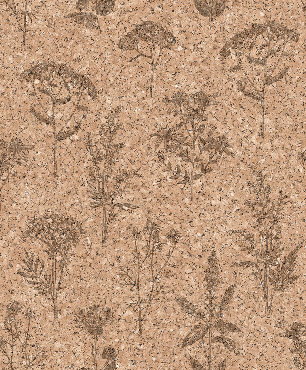 Tapete in brauner Korkoptik mit Blumenmotiv, M78308, Brut, Ugépa