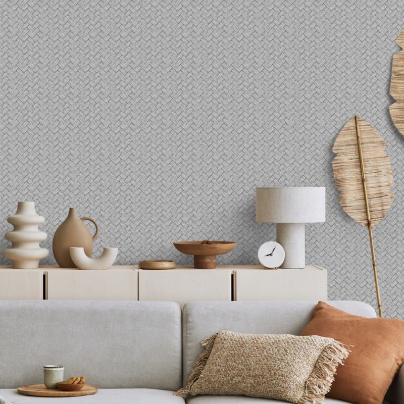 Tapete in grauer Flechtoptik, M69099D, Nomade, Ugépa
