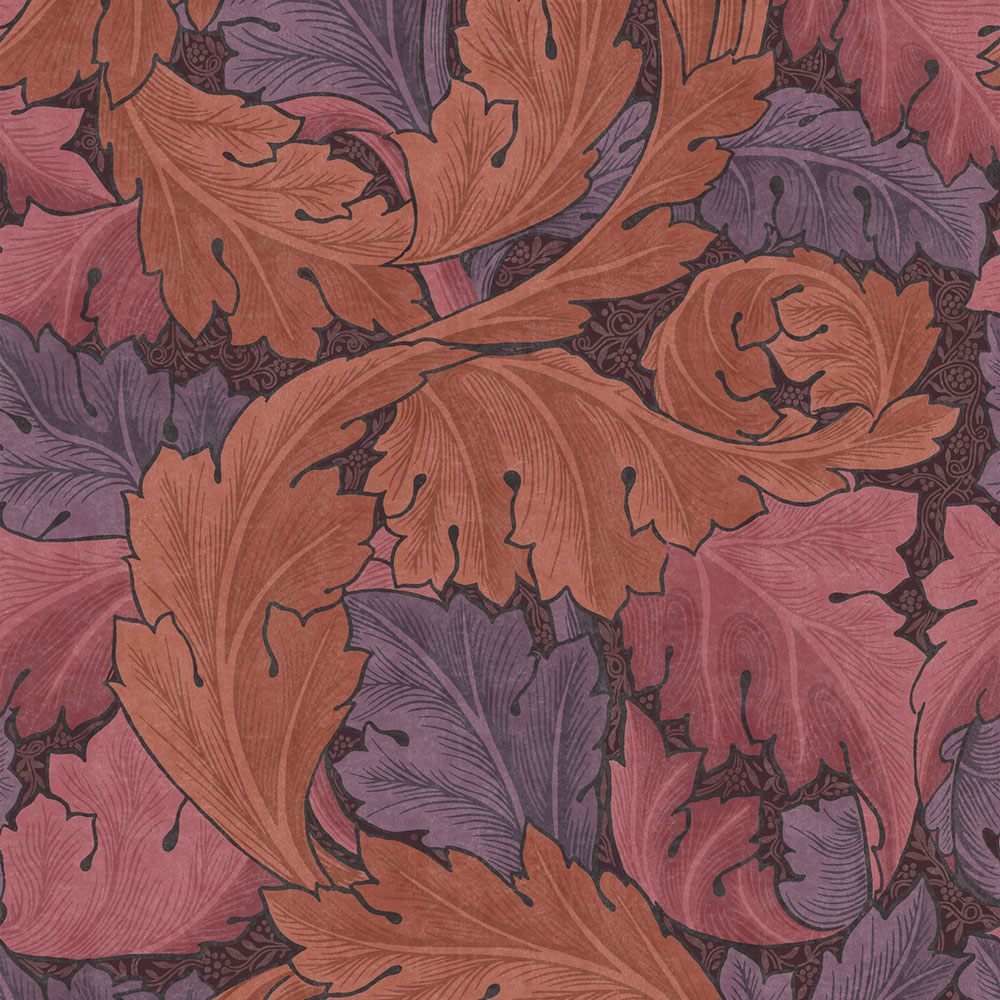 Vliestapete, rot-lila, Blätter, 124223, William Morris At Home