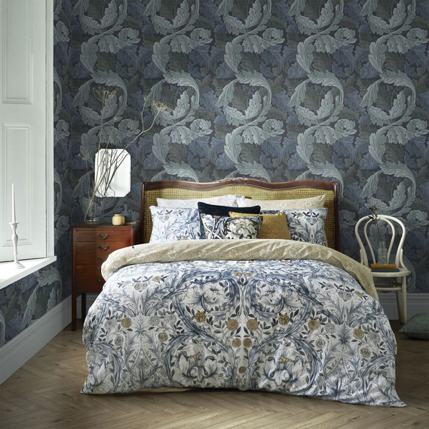 Vliestapete, blau, Blätter, 124225, William Morris At Home