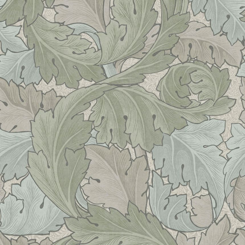 Vliestapete, blau-grün, Blätter, 124228, William Morris At Home