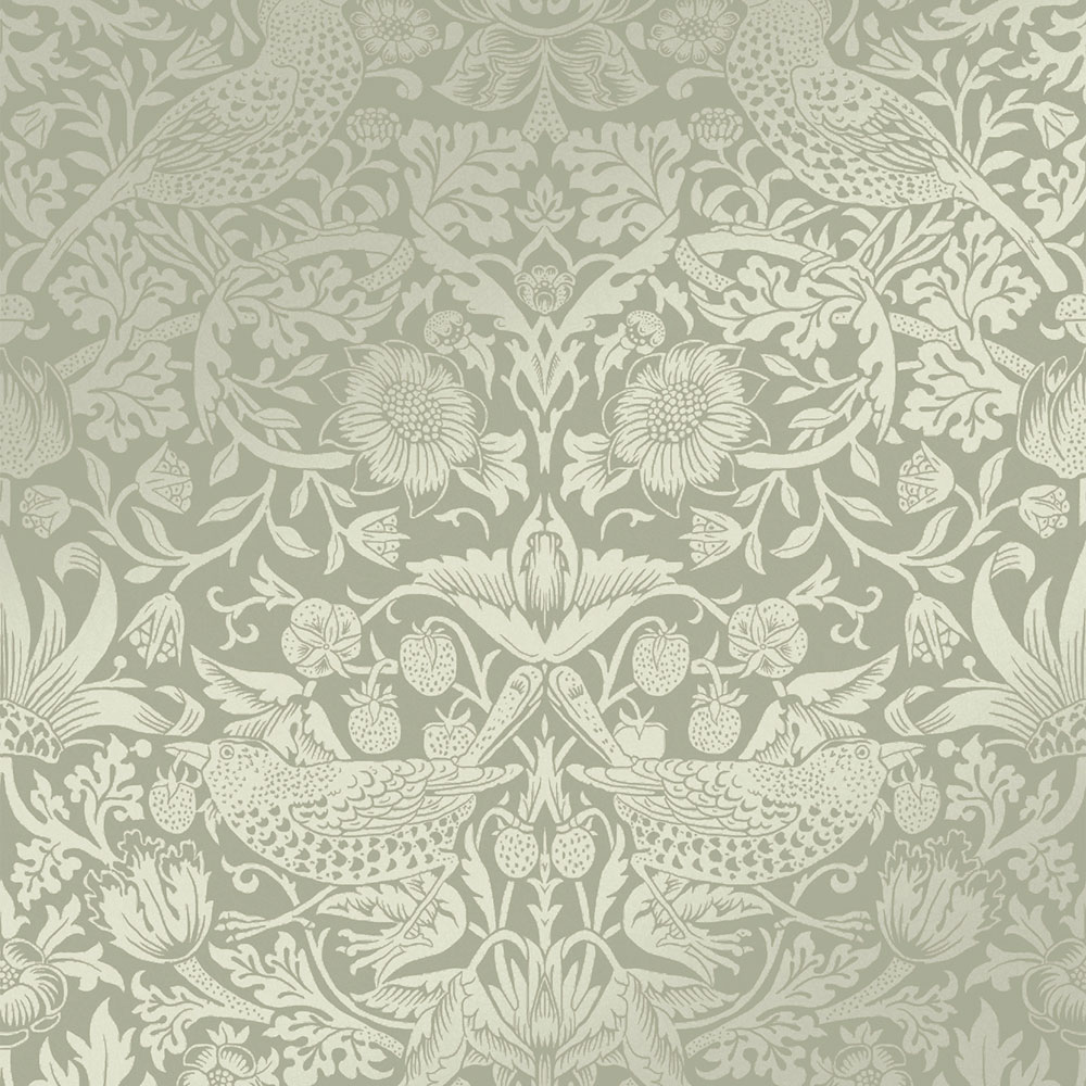 Vliestapete, grün, Blumen, Vögel, 124237, William Morris At Home