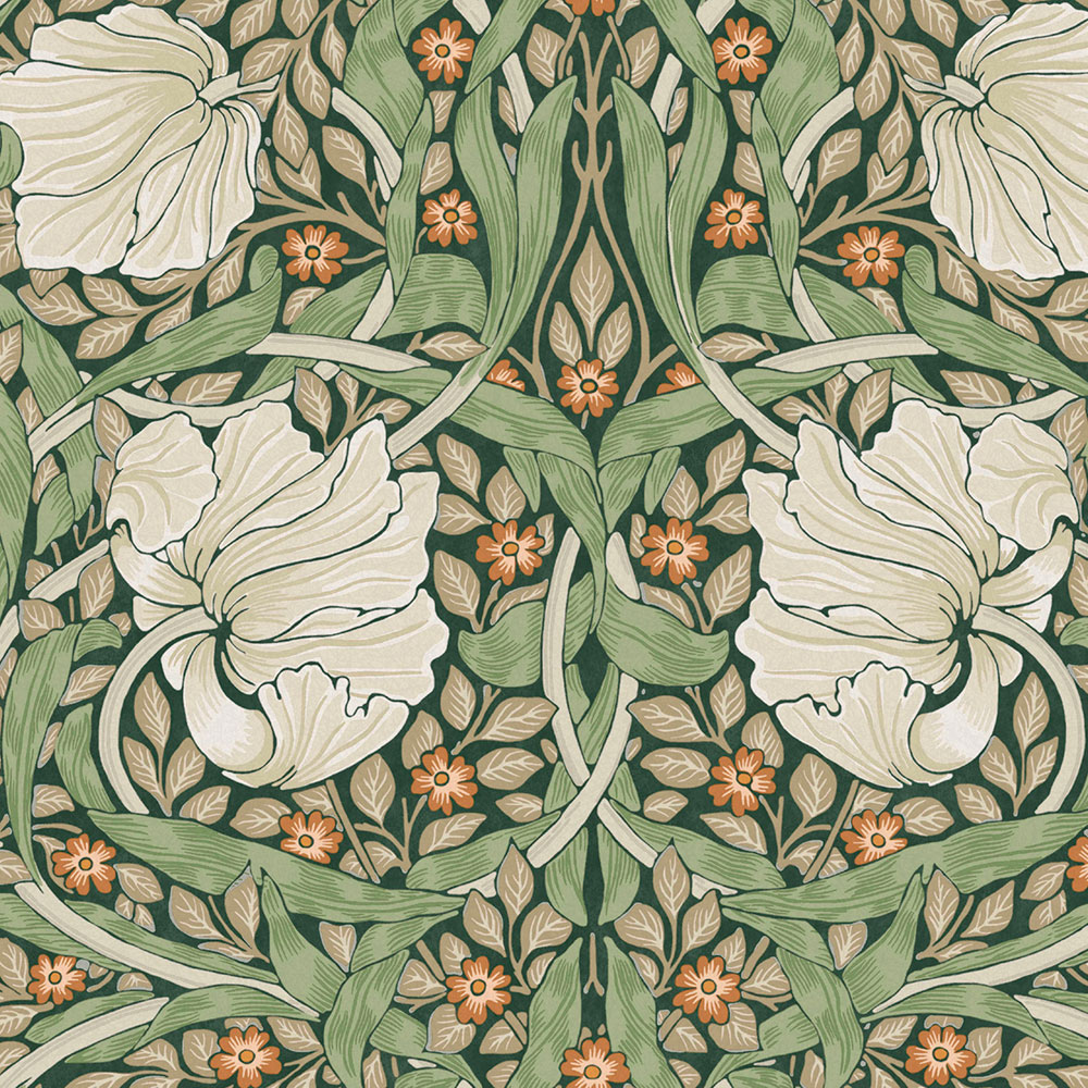 Vliestapete, grün-beige, Blumen, 124242, William Morris At Home