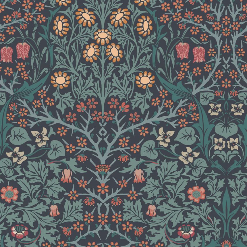 Vliestapete, blau, Blumen, Blätter, 124251, William Morris At Home