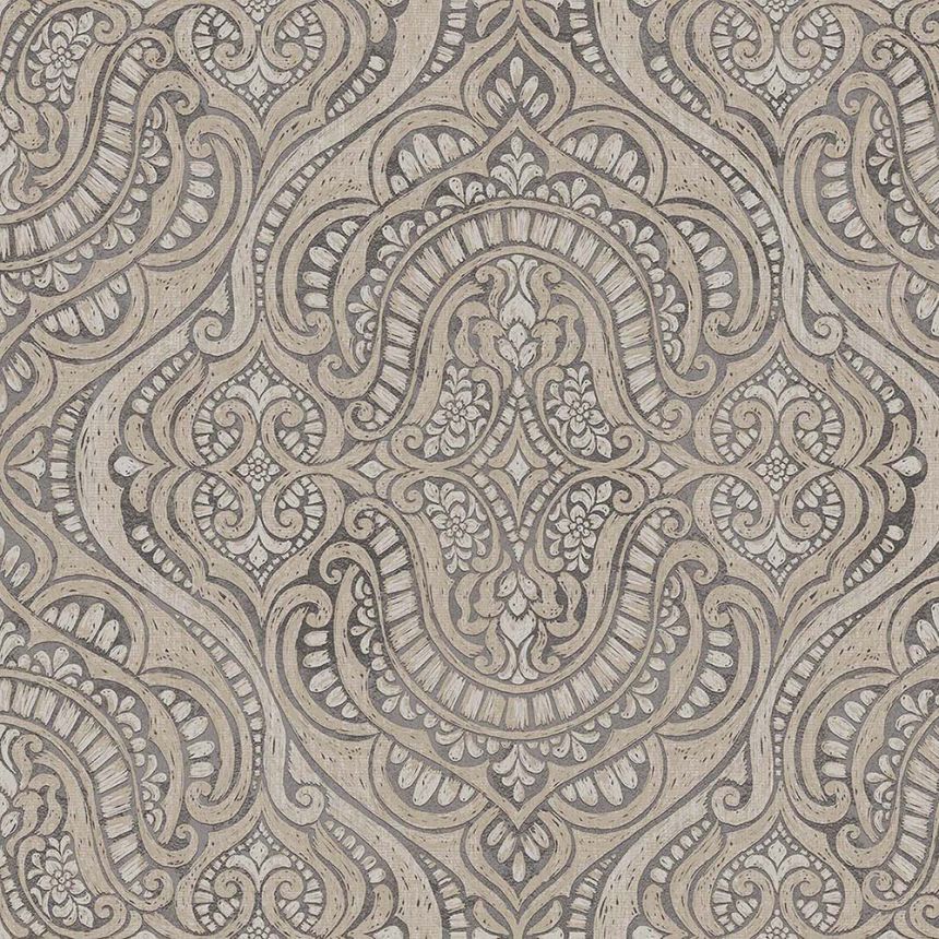 Luxuriöse Vliestapete, grau-beige, Barock, 42219, Aura, Cristiana Masi by Parato