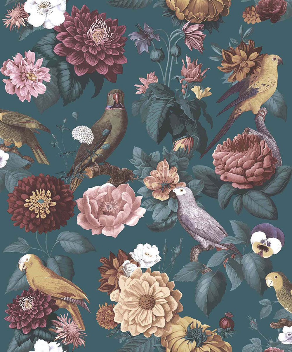 Vliestapete, blau, Blumen, Papageien, 15547, Botany House, Cristiana Masi by Parato