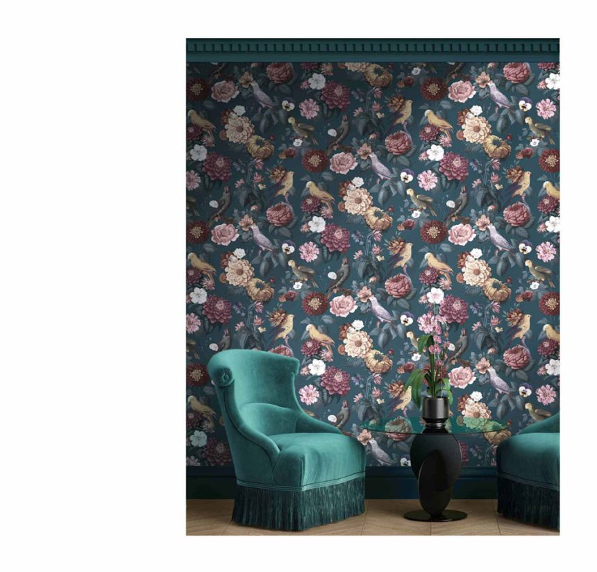 Vliestapete, blau, Blumen, Papageien, 15547, Botany House, Cristiana Masi by Parato