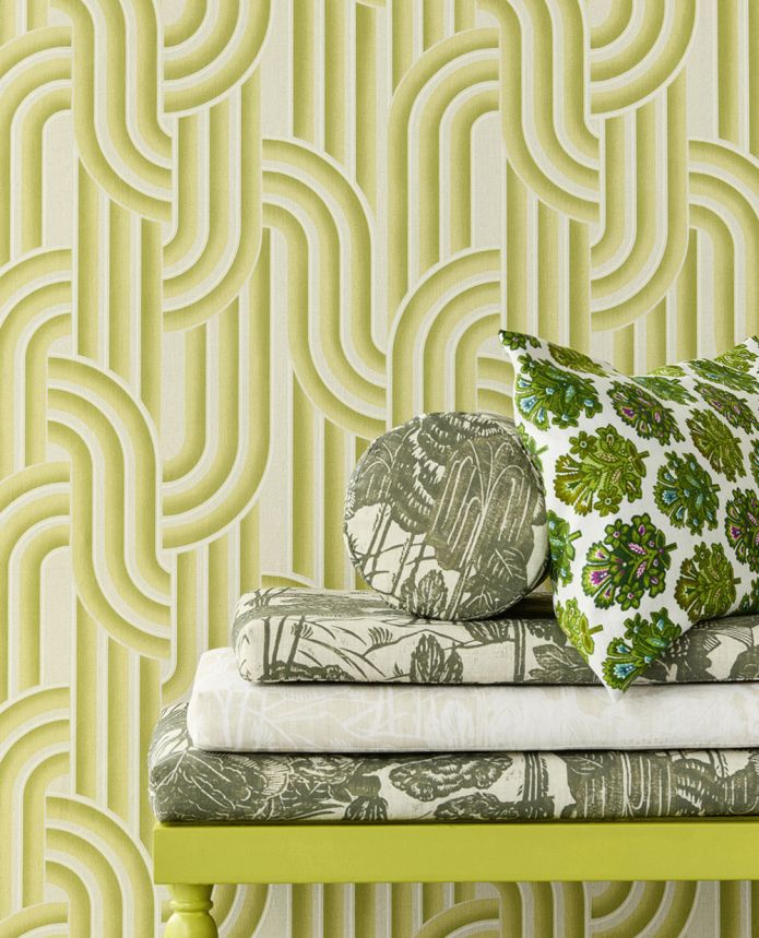 Geometrische Vliestapete, grün-beige, Retro, 340562, Groovy, Eijffinger