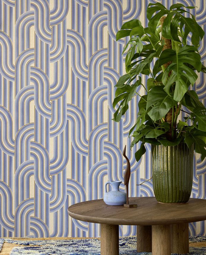Geometrische Vliestapete, blau-beige, Retro, 340566, Groovy, Eijffinger