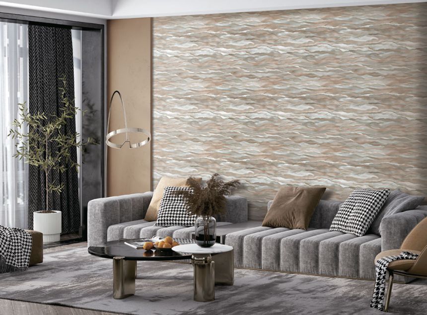 Vliestapete, braun-gold, Wellen, Marmor, SA524046, Santa Fe, Design ID