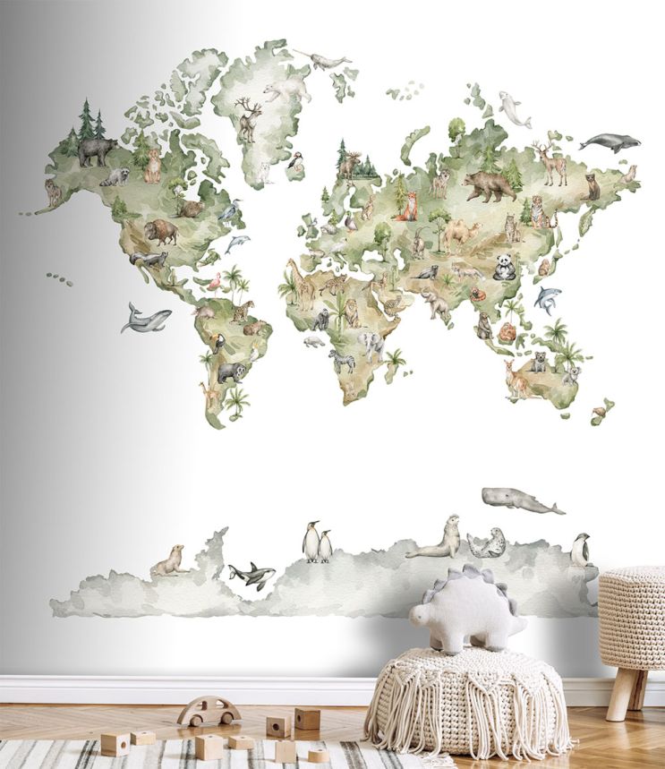 Kinderfototapete, Tiere, Weltkarte, CW6042-1, Cute Walls, Decoprint