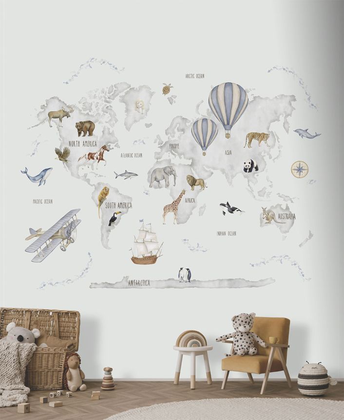 Kinderfototapete, Tiere, Weltkarte, CW6118-1, Cute Walls, Decoprint