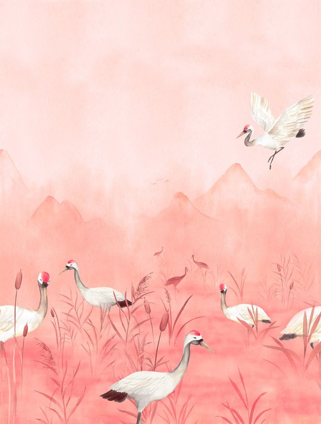 Vlies-Fototapete, rosa, Reiher, CW6050-1, Cute Walls, Decoprint