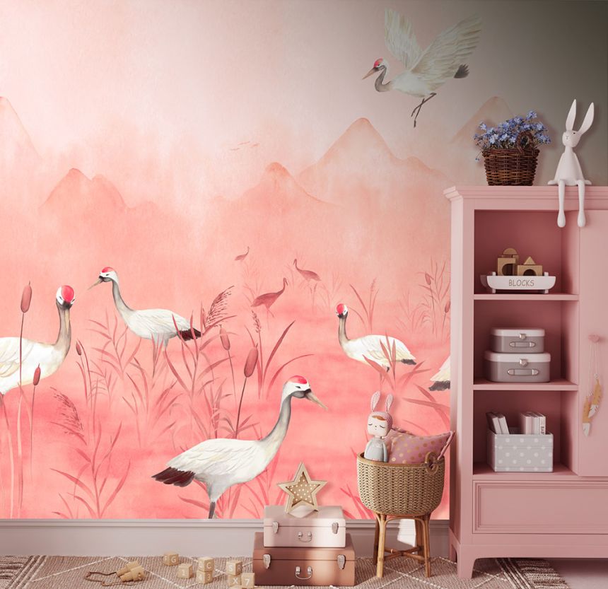 Vlies-Fototapete, rosa, Reiher, CW6050-1, Cute Walls, Decoprint