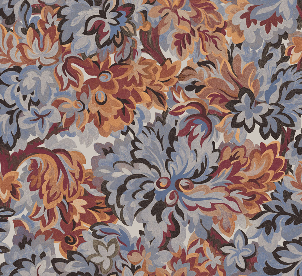 Vliestapete, blau-burgund, Blumen, RHA004, Rhapsody, Masureel