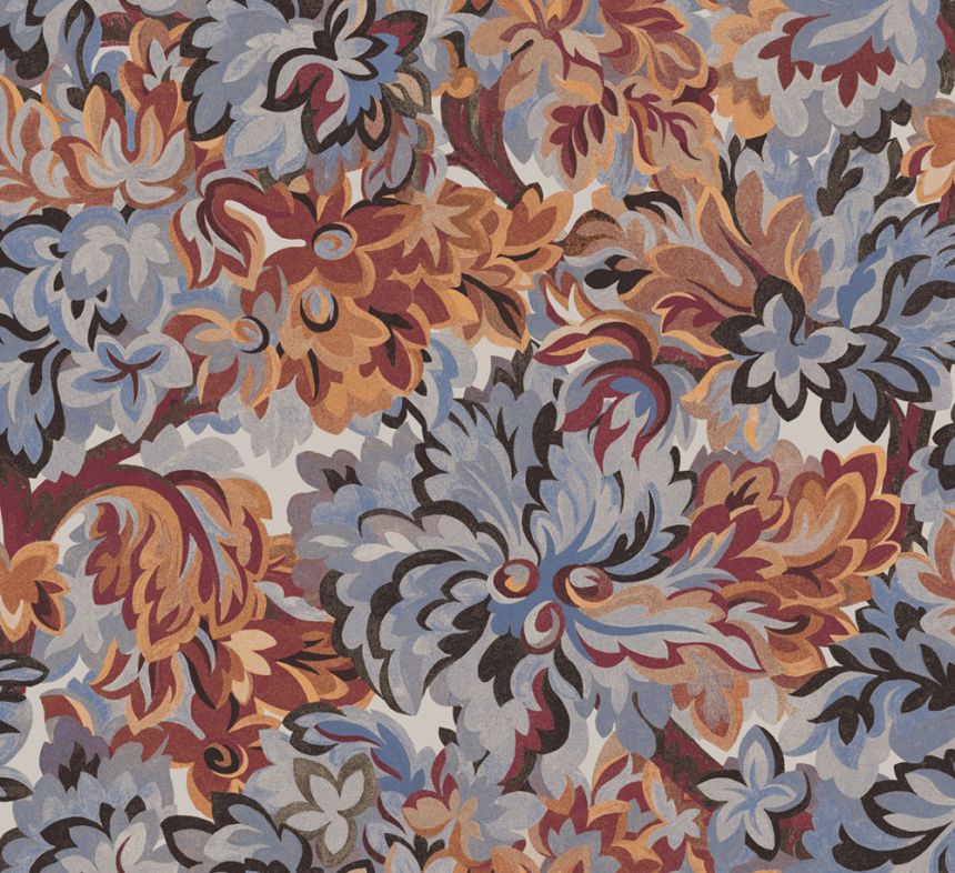 Vliestapete, blau-burgund, Blumen, RHA004, Rhapsody, Masureel