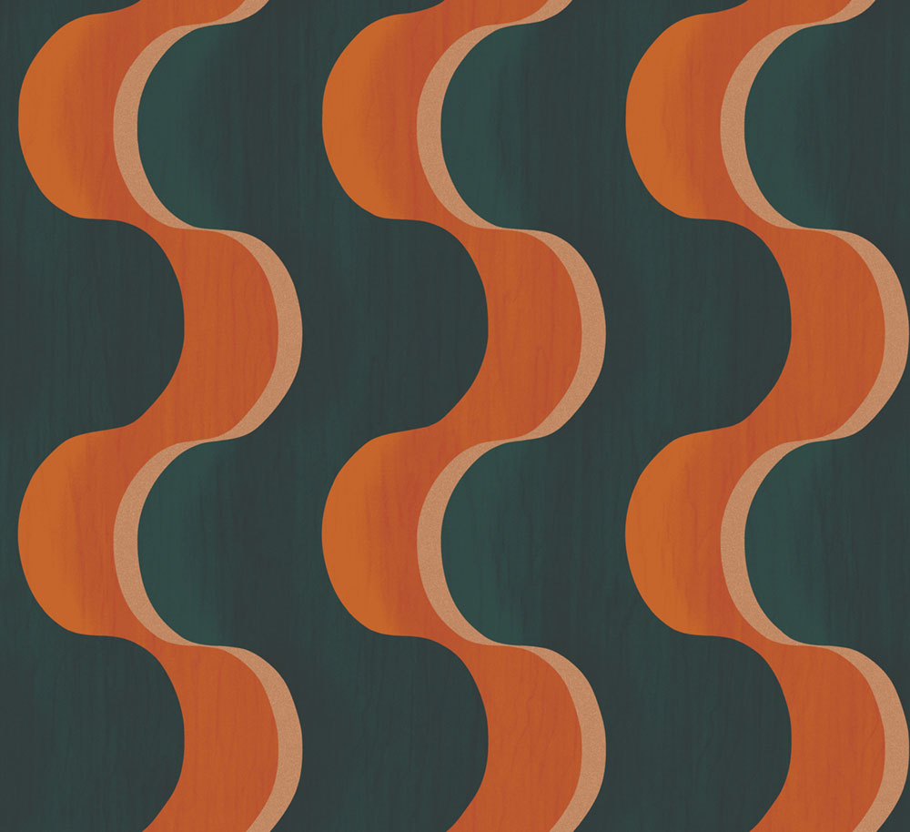 Vliestapete, grün-orange, 3D-Wellen, RHA105, Rhapsody, Masureel