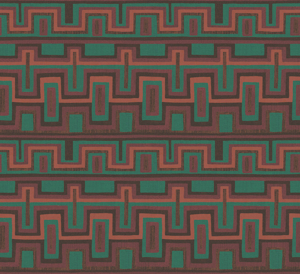 Geometrische Vliestapete, braun-grün, Ethno, AMA005, Amani, Masureel