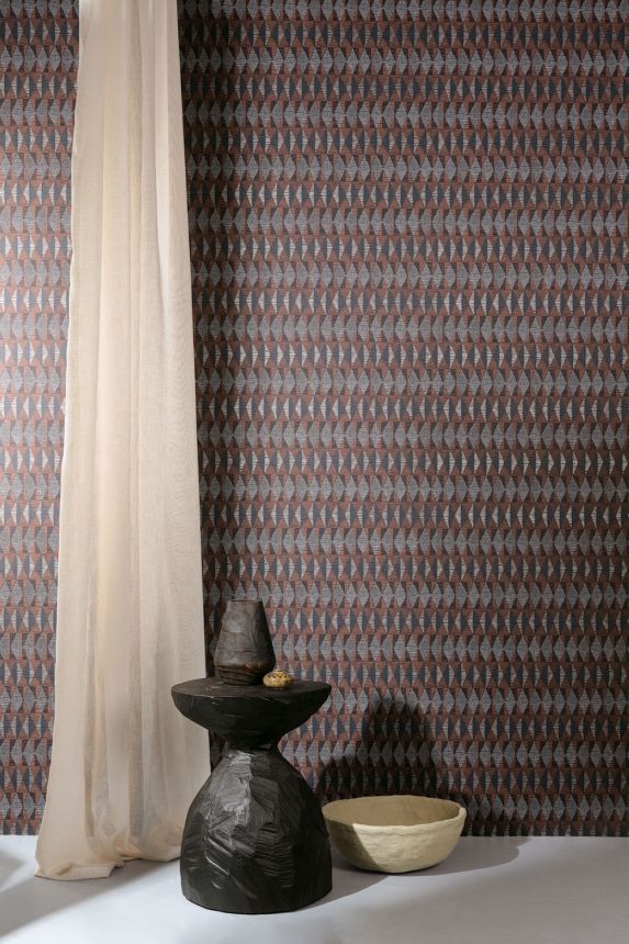 Geometrische Vliestapete, braun-blau, Ethno, AMA205, Amani, Masureel