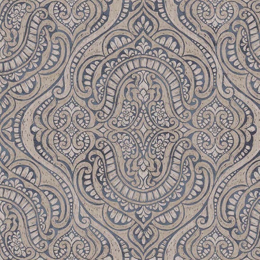 Luxuriöse Vliestapete, blau-beige, Barock, 42216, Aura, Cristiana Masi by Parato