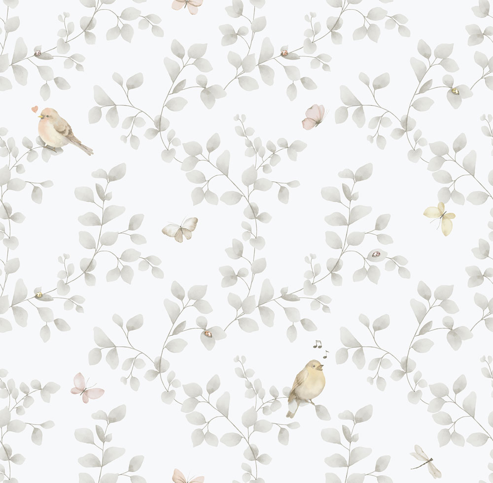 Kinder Vliestapete, grau, Vögel, 284-2, Enzo,  ICH Wallcoverings