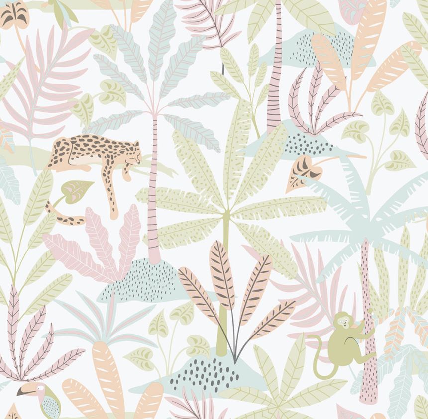 Kinder Vliestapete, rosa, Dschungel, 286-1, Enzo,  ICH Wallcoverings
