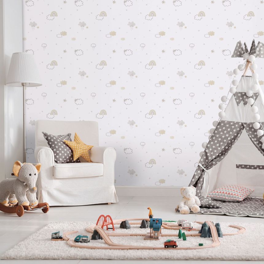 Kinder Vliestapete, grau-beige, Wolken, 288-3, Enzo,  ICH Wallcoverings