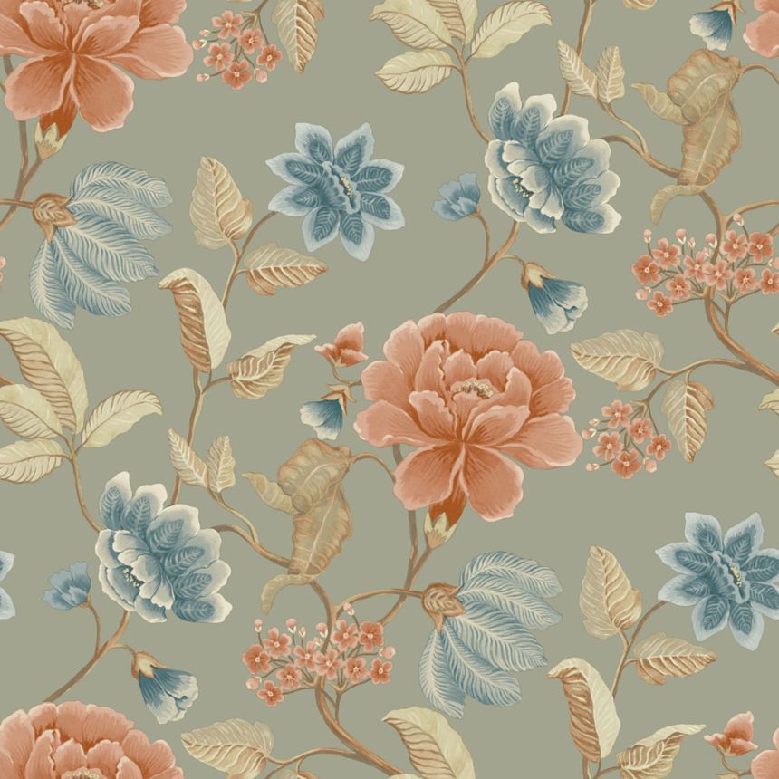 Vliestapete, grau-grün, Blumen, IC3103, Finest Selection, Vavex