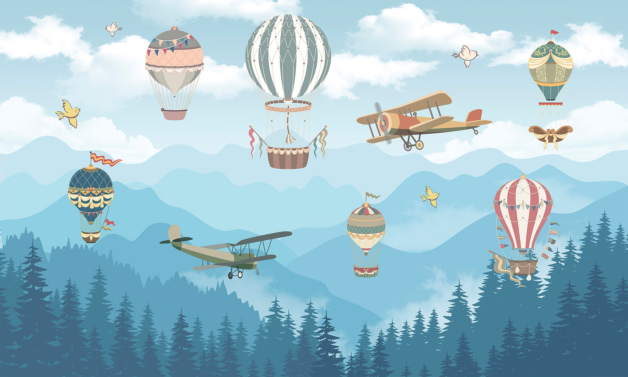 Vlies-Fototapete nach Maß, Flugzeuge und Luftballons, 10040, Vavex