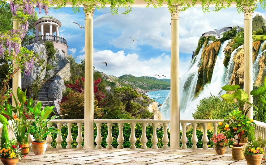 Vlies-Fototapete nach Maß, Terrasse, Landschaftsblick, Meer, 10102, Vavex